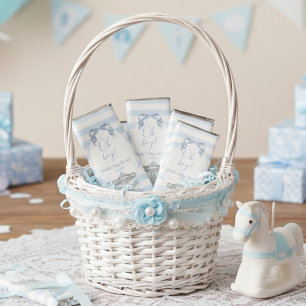 Oh Boy Blue Bow Carousel French  Stripe  Hershey Bar Favors
