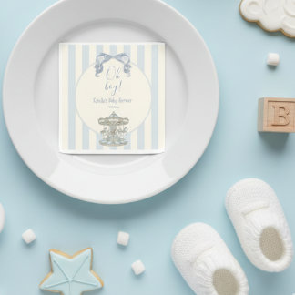 Oh Boy Blue Bow Carousel horse Baby Shower Napkins