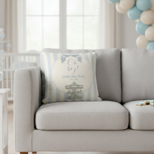 Oh Boy Blue Bow Carousel Horse Circus Baby Shower Throw Pillow