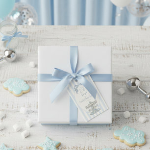 Oh Boy Blue Bow Carousel Stripe Baby Shower Gift Tags