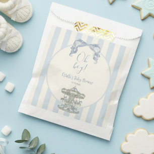 Oh Boy Blue Bow Carousel Watercolor Baby Shower Favor Bag