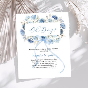 Oh boy blue bow floral Baby Shower invitation