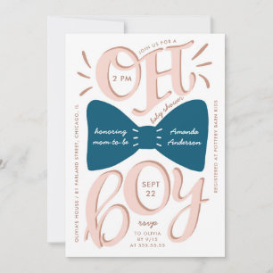 Oh boy. Blue bow tie Modern typography baby shower Invitation