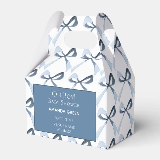 Oh Boy Blue Bows Coquette Baby Shower Favor Box (Front Side)