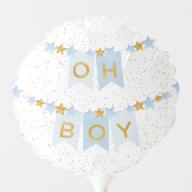 Oh Boy Blue Bunting Flags Baby Balloon (Front)