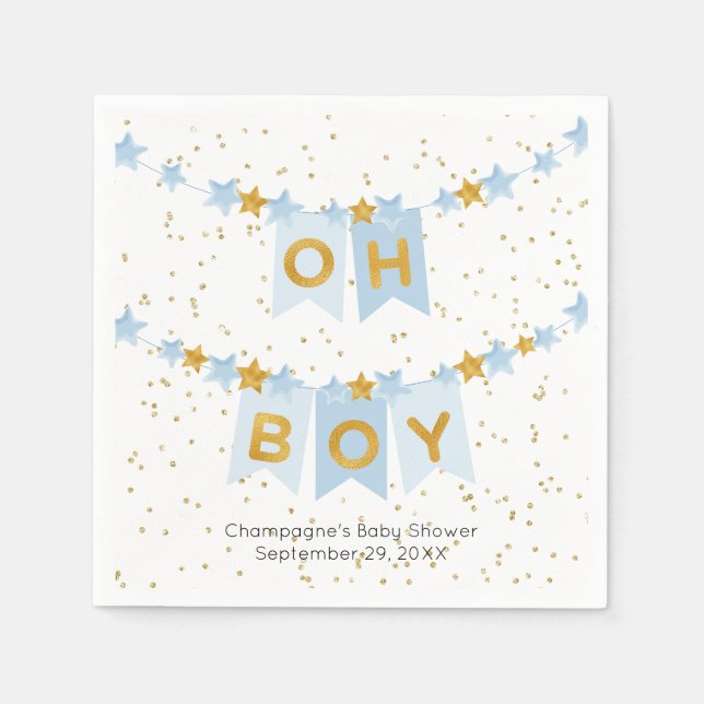Oh Boy Blue Bunting Flags Baby Shower Napkins (Front)