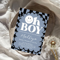 Oh Boy! Blue Checkered Happy Face Baby Shower