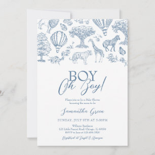 Oh Boy Blue Chinoiserie Safari Baby Shower Invitation
