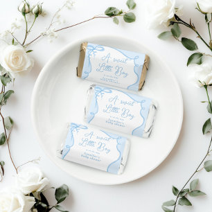 Oh boy blue dainty bow wavy baby shower hershey's miniatures