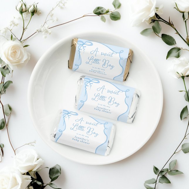 Oh boy blue dainty bow wavy baby shower hershey's miniatures (Creator Uploaded)