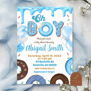 Oh Boy Blue Donut baby shower Invitation