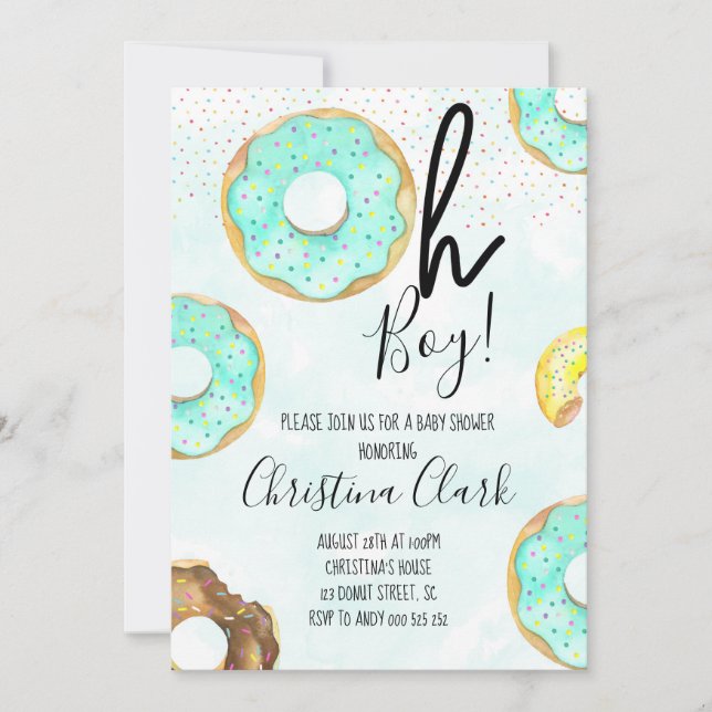 Oh Boy Blue Donut Theme Baby Shower Invitation (Front)