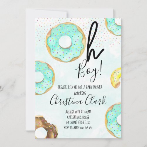 Oh Boy Blue Donut Theme Baby Shower Invitation
