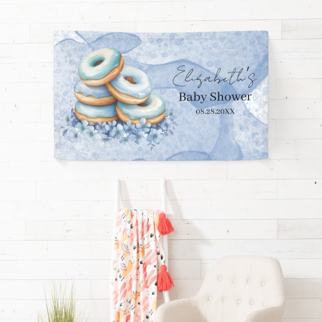 Oh Boy Blue Donuts Baby Shower Banner (Insitu)