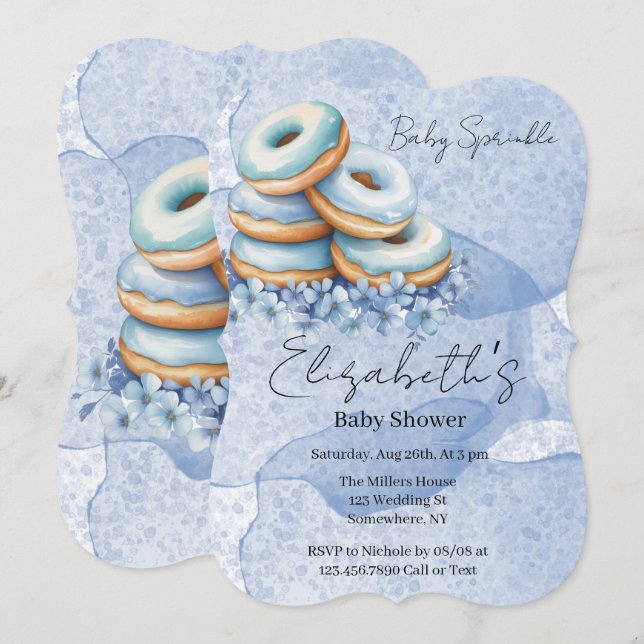 Oh Boy Blue Donuts Baby Shower  Invitation (Front/Back)