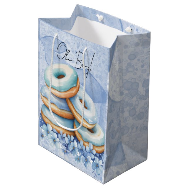 Oh Boy Blue Donuts Baby Shower Medium Gift Bag (Front Angled)