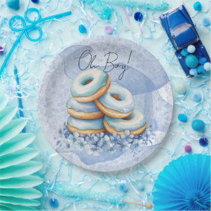 Oh Boy Blue Donuts Baby Shower Paper Plates