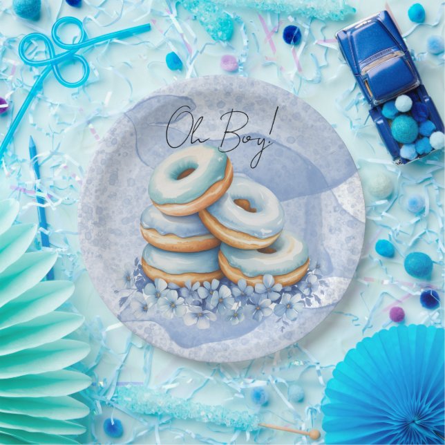 Oh Boy Blue Donuts Baby Shower Paper Plates (Party)