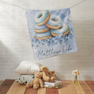 Oh Boy Blue Donuts Baby Shower Personalized Blanket