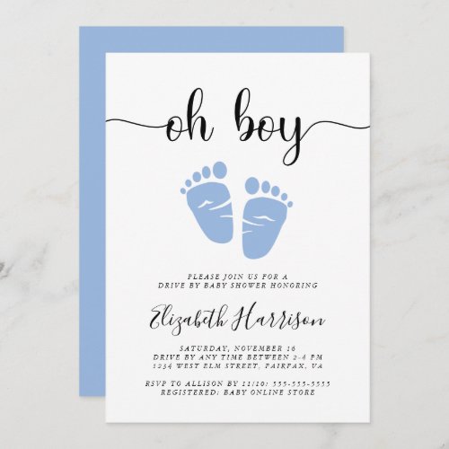 Oh Boy Blue Drive By Baby Shower Invitation