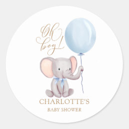 Oh Boy Blue Elephant Balloon Baby Shower Sticker