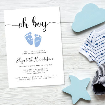 Oh Boy Blue Feet Baby Shower Invitation by JulieHortonDesigns at Zazzle