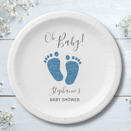 Oh Boy Blue Feet Baby Shower Paper Plates