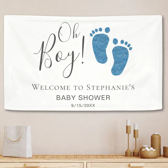 Oh Boy Blue Feet Baby Shower Welcome Banner | Zazzle