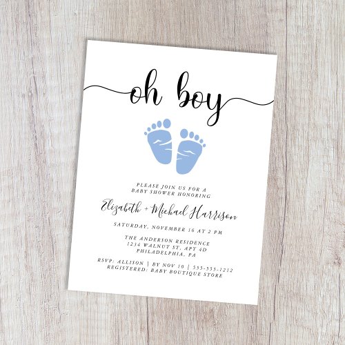 Oh Boy Blue Feet Couples Baby Shower Invitation Postcard
