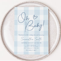 Oh Boy Blue Gingham Baby Shower Invitation