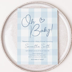 Oh Boy Blue Gingham Baby Shower Invitation