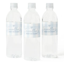 Oh Boy Blue Gingham Baby Shower Water Bottle Label