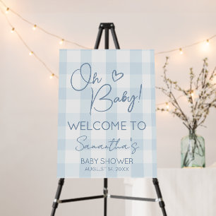 Oh Boy Blue Gingham Baby Shower Welcome Sign