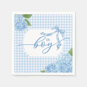 Oh Boy Blue Gingham Plaid Hydrangea Baby Shower Na Napkins