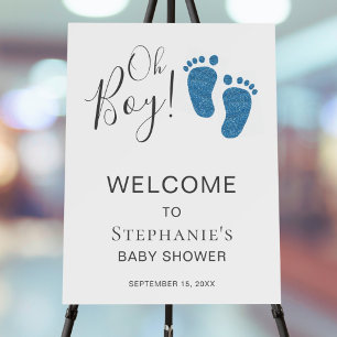 Oh Boy Blue Glitter Feet Baby Shower Welcome Foam Board