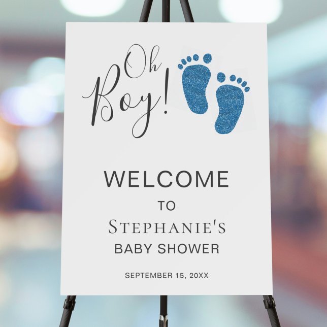 Oh Boy Blue Glitter Feet Baby Shower Welcome Foam Board (Creator Uploaded)