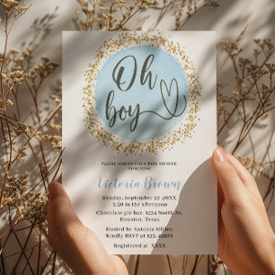 Oh Boy Blue Gold Confetti Baby Shower Invitation