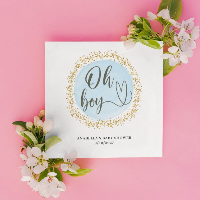Oh Boy Blue Gold Confetti Baby Shower  Napkins (Creator Uploaded)