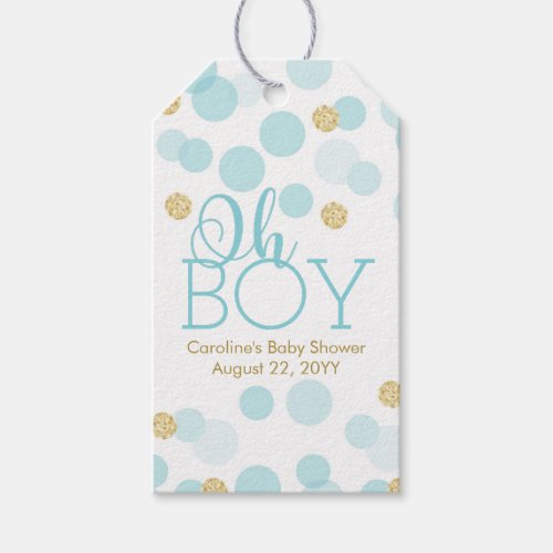 Oh Boy Blue Gold Glitter Confetti Thank You Gift Tags