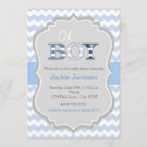 Oh Boy Blue Grey Chevron Baby Shower Invitation