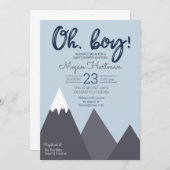 Oh Boy Blue Grey Mountain Baby Shower Invitation (Front/Back)