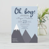 Oh Boy Blue Grey Mountain Baby Shower Invitation (Standing Front)
