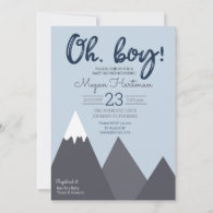 Oh Boy Blue Grey Mountain Baby Shower Invitation