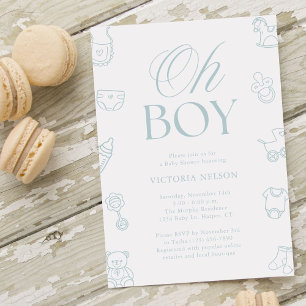 Oh Boy Blue Hand Drawn Baby Shower Invitation
