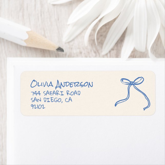 Oh Boy Blue Hand Written Drawn Bow Baby Shower Label (Insitu)
