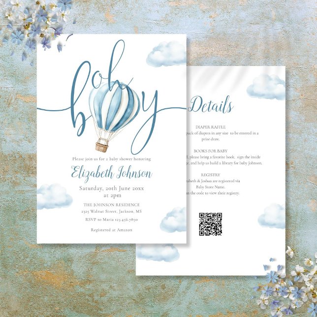 Oh Boy Blue Hot Air Balloon All In One Baby Shower Invitation (Oh Boy Blue Hot Air Balloon All In One Baby Shower Invitation)