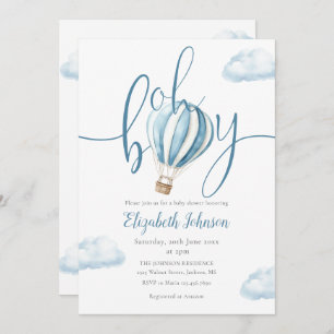 Oh Boy Blue Hot Air Balloon Baby Shower Invitation