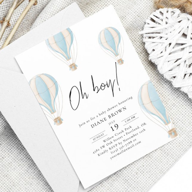 Oh boy Blue Hot Air Balloon Baby Shower Invitation (Creator Uploaded)