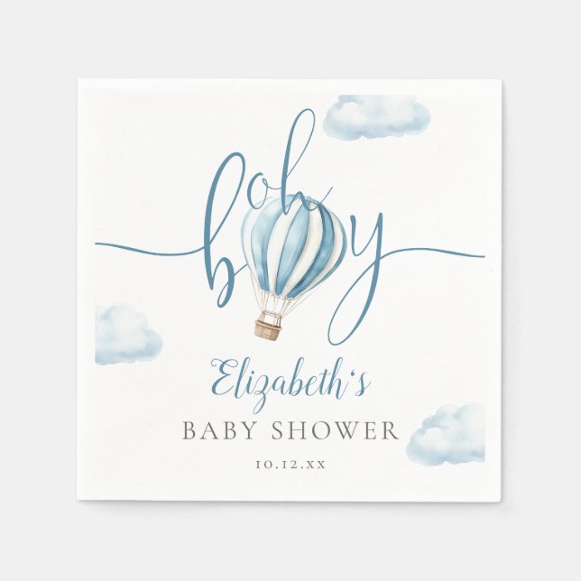 Oh Boy Blue Hot Air Balloon Baby Shower Napkins (Front)