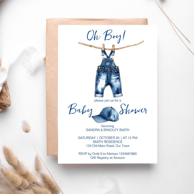Oh boy blue jeans baby shower template (Oh boy blue jeans baby shower template invitation digital download baby jeans on a line sports cap)